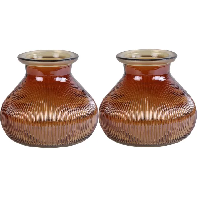 Decostar Bloemenvaas - 2x stuks - kastanje bruin glas - H12 x D15 cm