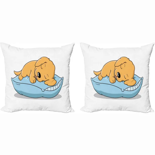 ABAKUHAUS Sierkussenhoes met Golden Retriever-print, set van 2, slapende puppy, 45x45 cm, lichtoranje babyblauw