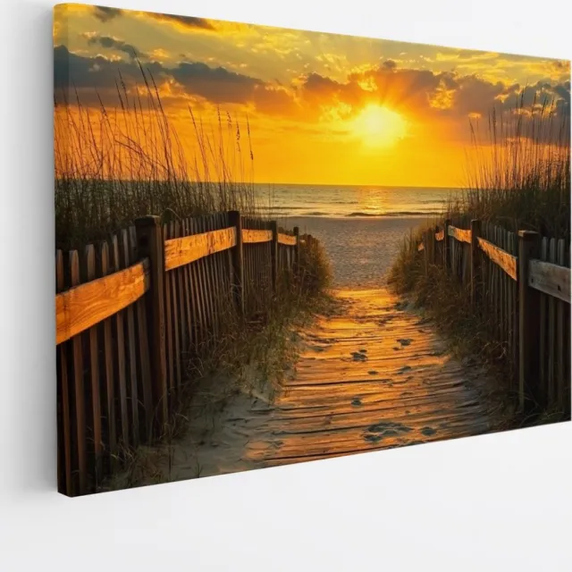 Saammp Canvas Schilderij - Strand Pad - Zee - Duinen - 70x50 - Foto op canvas - Wanddecoratie - muurdecoratie Woonkamer - Slaapkamer decoratie - Canvas Print Multicolor