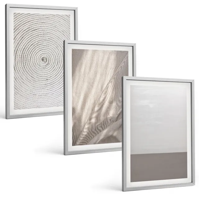 Coloray 3-Delige Schilderij Set - Verfijnde Natuurlijke Texturen In Boho-Stijl - 40 x 60 cm - Wanddecoratie - Muurdecoratie - Moderne Interieurdecoratie Zilveren lijst