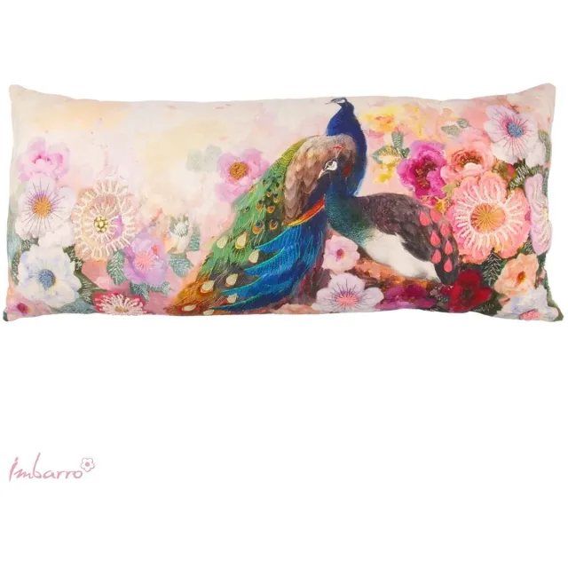 Imbarro Kussen - Sierkussen - Majesty - Pauw - Bloemen - XL - 40 x 90 cm - 100% Katoen