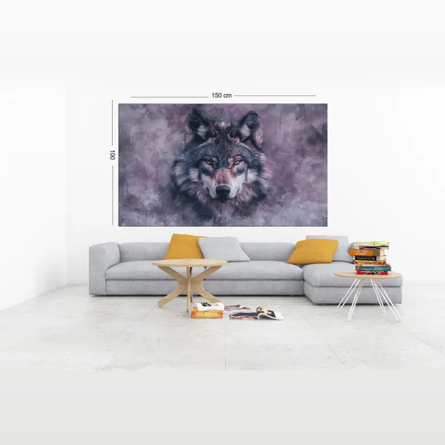 Trendex Global Canvas Schilderij – Wild Dier – Wolf –Moderne Dierenkunst – 150x100x2 cm Grijs