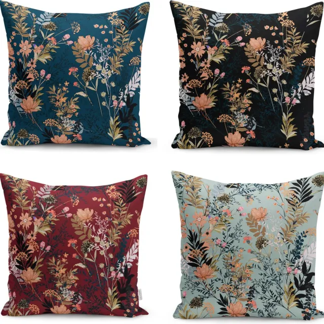 De Groen Home FLORA Velvet Kussenhoes set van 4 - 50x50 cm - Bloemen - Kussensloop - Aan beide zijdig bedrukt Zwart