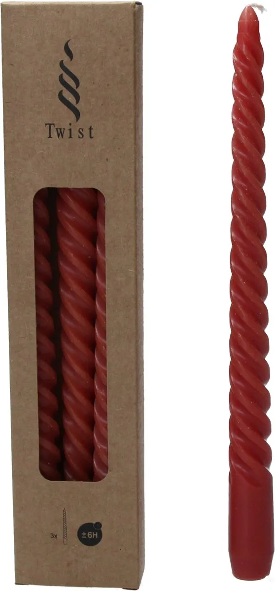 twist Draaikaarsen Gedraaide Dinerkaars 25cm 3 Stuks Rood