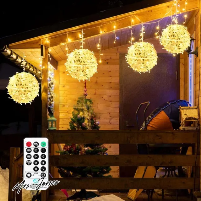 Mrs. Jones Buitenhangend Lichtsnoer 20 cm 4 stuks 8 modi LED Ramadan Lichtketting Stroom Outdoor IP65 Waterdicht Afstandsbediening Eid-decoratie Bruiloft Decoratie .