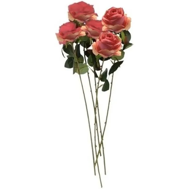 Bellatio Flowers & Plants Emerald Kunstbloem roos Simone - 5x - roze - 45 cm - decoratie bloemen