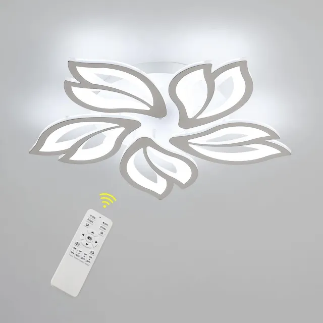 Goeco plafonnière - Plafondlamp LED - Dimbare - wit - afstandsbediening - l: 55cm - 45W Wit Magnoliabloemblaadjes