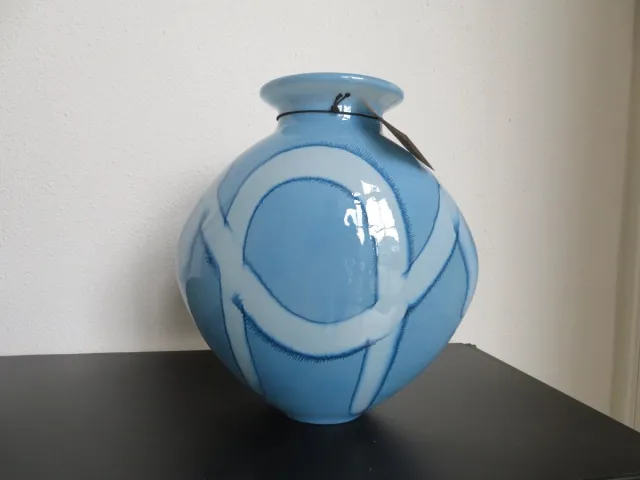 DKNC Vaas - Gerecycled glas - Blauw - Wit - 26 cm hoog Licht blauw - Wit