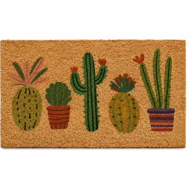 SWGOTA Deurmat in kokoslook 60 x 90 cm met vetplanten- en cactusprint Beige