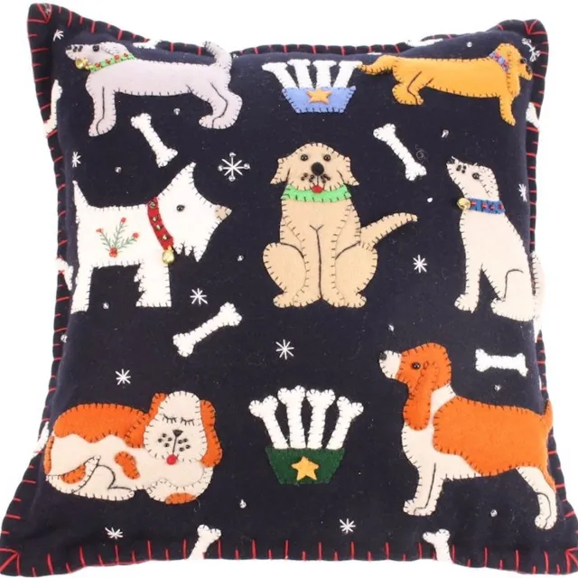 Meander Kussen honden m sjaal en bot, vilt incl vulling 35x10,5x37cm Zie foto