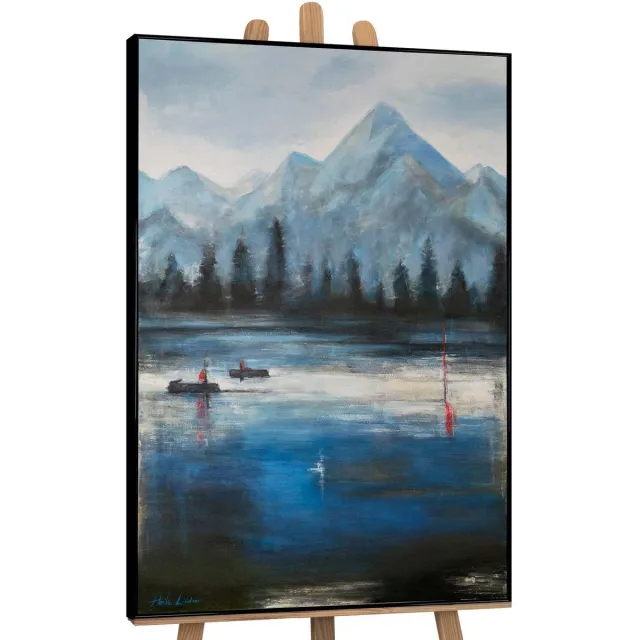YS Canvas schilderij 140x100 cm handgeschilderd boshorizonten natuur woud – YS-Art Gallery – Rustgevende wanddecoratie voor woonkamer – Modern schilderij voor slaapkamer Black