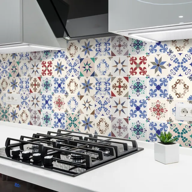 Ambiance Sticker Zelfklevende tegelmuurstickers voor keuken en badkamer - 24 Olivero Azulejo tegelstickers - 24 stickers 10x10cm Multi color