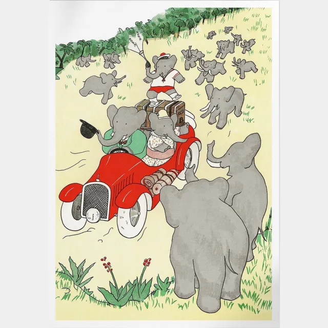 Pepperwall Babar Dans Son Auto (Babar de Olifant) | Poster | A3: 30 x 40 cm Multikleur
