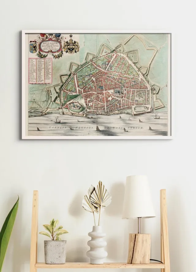 Esque Poster In Witte Lijst - Historische Oude Kaart Nijmegen - Stadsplattegrond - 1649 - Large 50x70 cm - Plattegrond