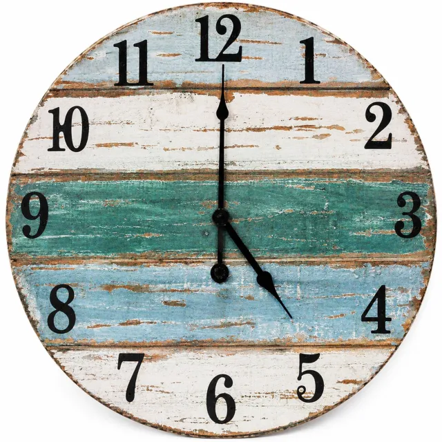 SWGOTA Ronde MDF-wandklok 12 inch - Stil - Retro houtlook in gekleurde banen - Zwarte cijfers en wijzers Wit