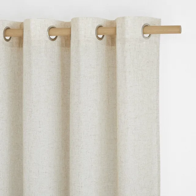 Ibenzoa Set van 2 korte beige gordijnen met linnenlook en inslagringen
