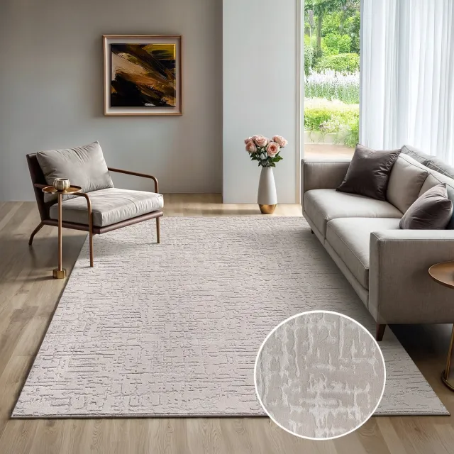 the carpet Rio – Modern & onderhoudsvriendelijk laagpolig vloerkleed met 3D-reliëf, zachte touch & antislip rug – geschikt voor woonkamer, slaapkamer of hal – beige, 240 x 340 cm