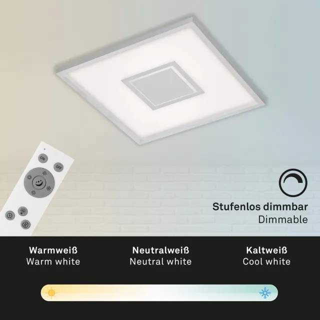 Trango 3469 LED Paneel Plafondlamp 36 Watt *KI* CCT Kleurtemperatuurregeling 3000K tot 6500K & Helderheid Traploos dimbaar met Afstandsbediening Geheugen & Timer Plafondlamp Ultra-Flat, Plafondspot, Wandlamp 595x595x59mm wit