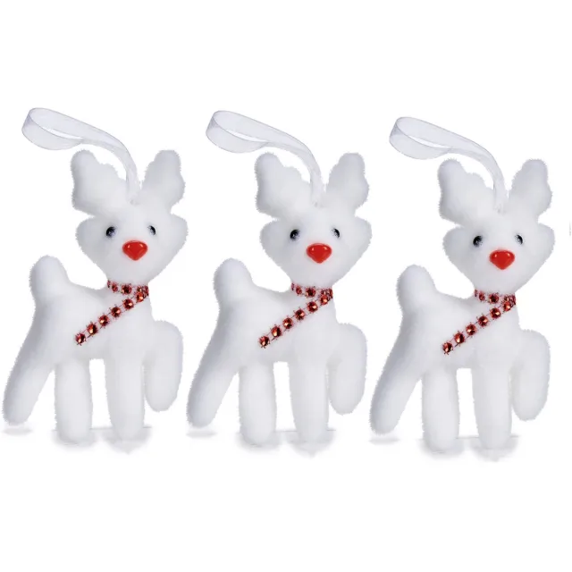 Krist+ rendier kersthangers - 3x - wit - 11 cm - kunststof - kerstornamenten - kerstversiering