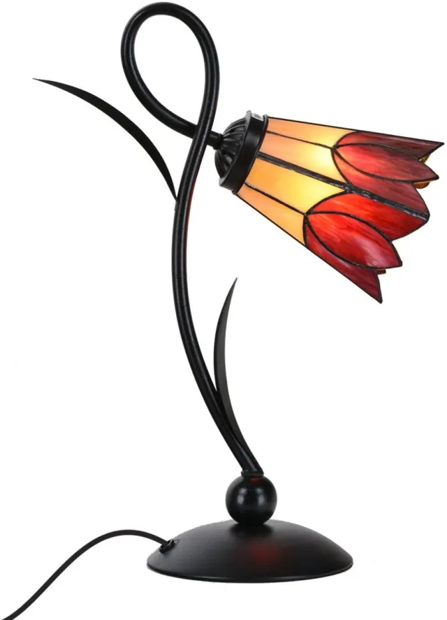 Coloured by Art Tiffany Tafellamp Lovely Fleur de Vanneau Kievitsbloem - Art Deco Trade Rood