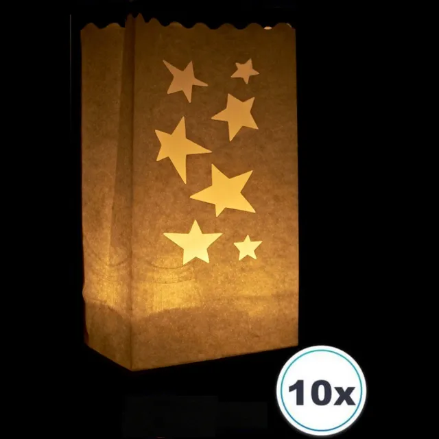 Volanterna 10 Candle Bags Veel Grote Sterren – Papieren Lichtzakken – Windlichten – Kaarsenhouders – Brandvertragend Papier – Voor Binnen & Buiten – Tijdloos Sfeervol Licht – Candlebag wit