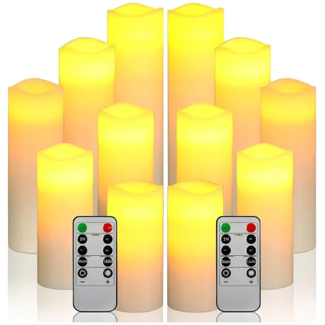 GelldG 12 elektronische kaarsen - Werkt op batterijen - Kaarsenset - Hoogtes: 10, 13, 15, 17,5 cm - Kaarsen met afstandsbediening - voor verjaardagen, feestdagen, woondecoratie, bruiloften - Batterijen niet inbegrepen Wit