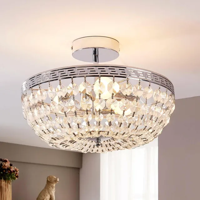 Lindby plafondlamp - 3lichts - Kristal, metaal - H: 23 cm - E14 - helder, chroom