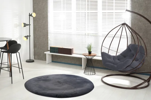 Lalee Heaven - Ronde Vloerkleed - Tapijt – Karpet - Hoogpolig - Superzacht -comfy Fluffy - rabbit fur- 160x160 cm Rond Antraciet