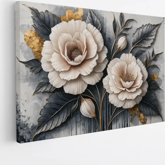 Saammp Canvas Schilderij - 2 witte bloemen - Abstract - 40x30 - Foto op canvas - Wanddecoratie - Muurdecoratie Woonkamer - Kantoor Decoratie Multicolor