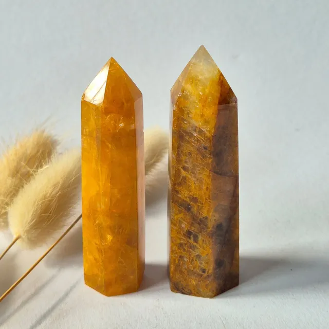 Moonlight Gemstones Golden Healer Punt – Handgeslepen Edelsteen Toren Meerkleurig