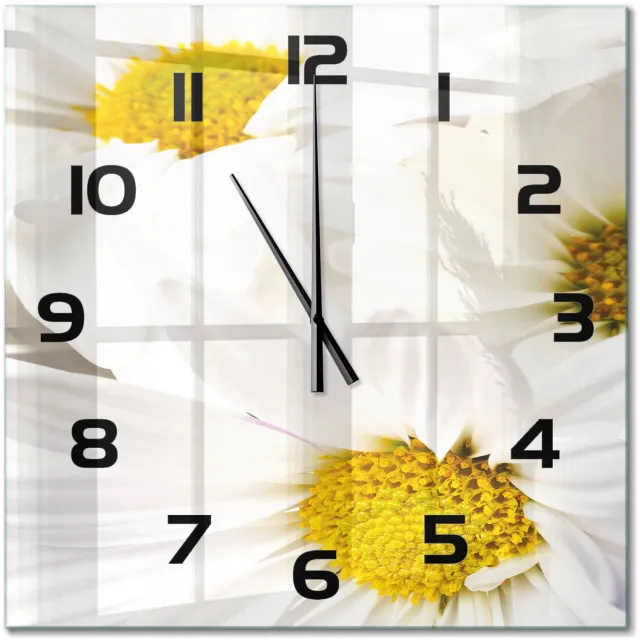 TULUP Wandklok - Madeliefje Decoratieve Glazen Klok - 60x60 cm - Geel Glazen Wandklok Design - Zwarte handen - Vierkante Klok - Glazen Klok Met Print - Wandklok Glas Met Motief