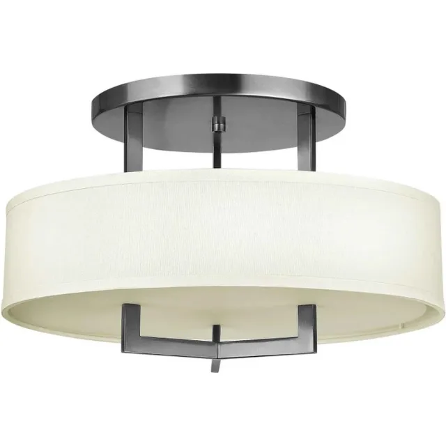 Hinkley LED Plafondlamp Hampton | 3X E27 Max 60W | Dimbaar | Antique Nickel, Ivory Shades Geen