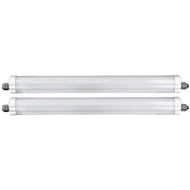 V-TAC LED diffusor licht vochtbestendig licht garage licht hal licht plafondlamp, wit kunststof, waterstraal-beschermd, 18W 2160lm 4000K neutraal wit, L 60 cm, set van 2