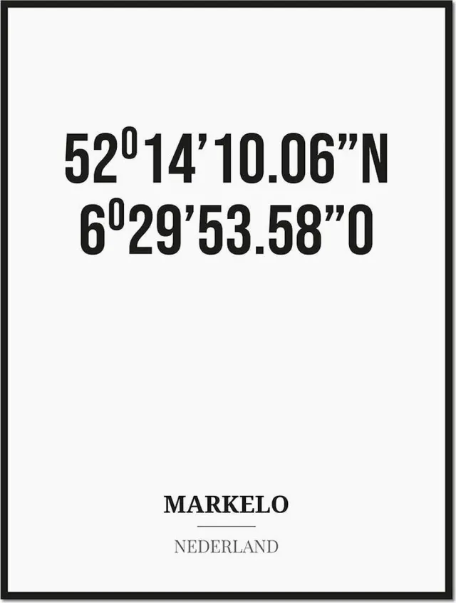 Studio216 Poster/kaart MARKELO met coördinaten zwart, wit