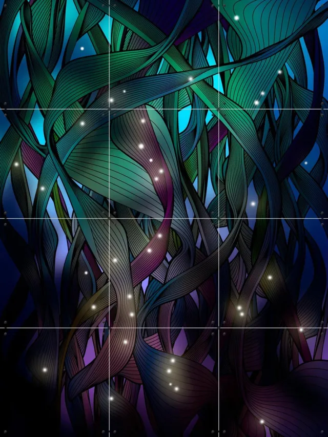 IXXI Nocturne with Fireflies, Angelo Cerantola - 60 x 80 cm - Grote wanddecoratie en posters - Illustraties, Digitale Kunst, Abstract, Slaapkamer Donkere tinten / Blauw