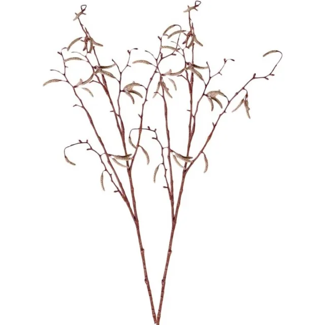 Shoppartners Bellatio flowers & plants Kunsttak - 2x - berkenkatjes - 66 cm - betula pendula - decoratie takken Bruin