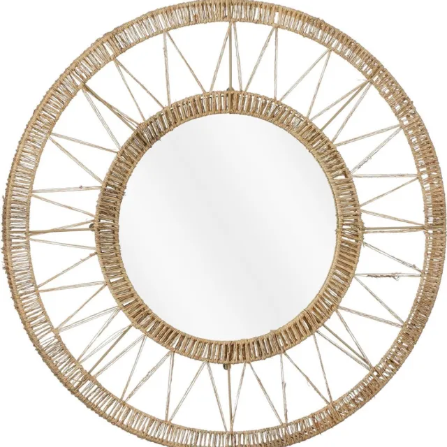 Mica Decorations Ludy Spiegel Rotan - Wandspiegel - Boho Decoratie - Decoratieve Spiegel Ø60 cm - Jute - Lichtbruin