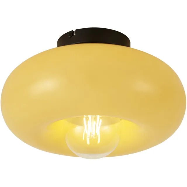 QAZQA retro plafondlamp, plafonniere - Glaze - geel, rond, 30cm, ideaal als woonkamer en slaapkamer lamp