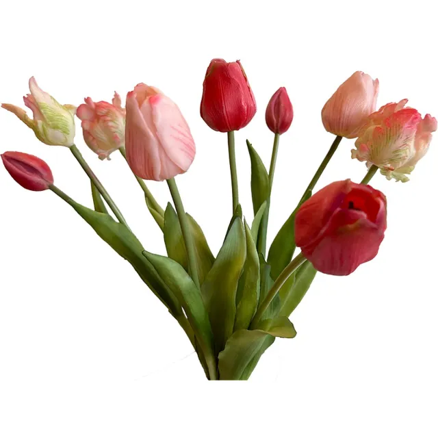 Viv! Home Luxuries Tulpenboeket - 9 stuks - kunststof bloem - 40cm - roze