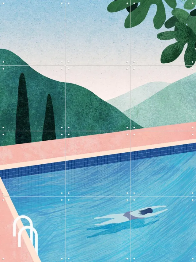 IXXI Swimming Pool II, Henry Rivers - 60 x 80 cm - Grote wanddecoratie en posters - Geometrische Kunst, Kleurrijk, Minimalisme, Illustraties Blauw