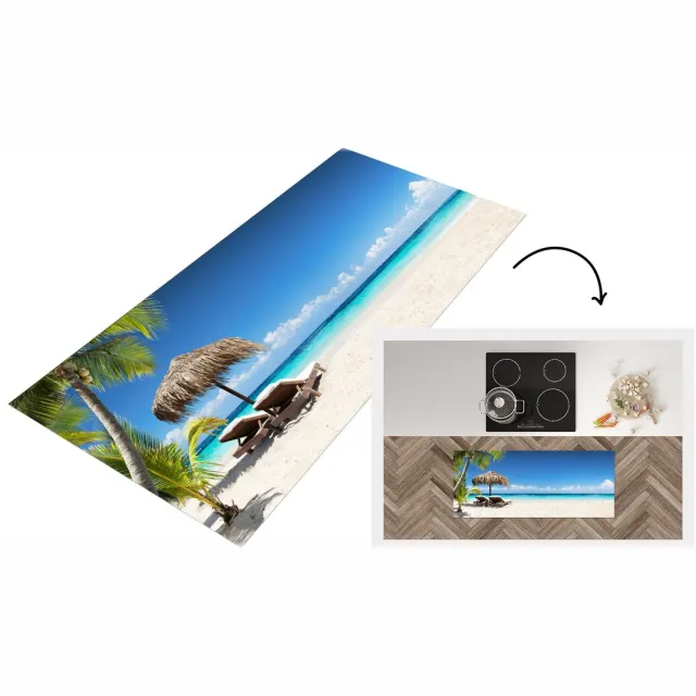 KitchenYeah Keukenloper - Loper keuken - Strand - Parasol - Zee - Keukenloper vinyl Multicolor