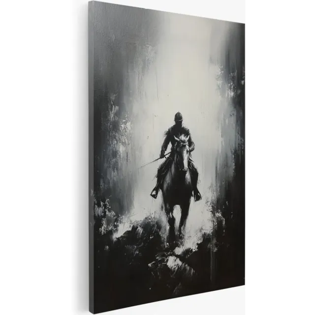 Saammp Canvas Schilderij - Paard met ruiter - Dieren - Abstract - 30x45 - Foto op canvas - Wanddecoratie - Muurdecoratie Woonkamer - Slaapkamer decoratie - Canvas Print Multicolor