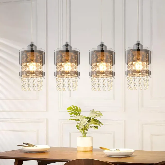 Glitzerlife Hanglampen - 4xE27 - Modern Kristal Design - IJzer Kristal Materiaal - Hoogte Instelbaar - Ø12cm - Wit - Hanglamp Eetkamer Woonkamer Keuken - Hanglampen Eetkamer Verstelbaar Modern Chroomkleurig