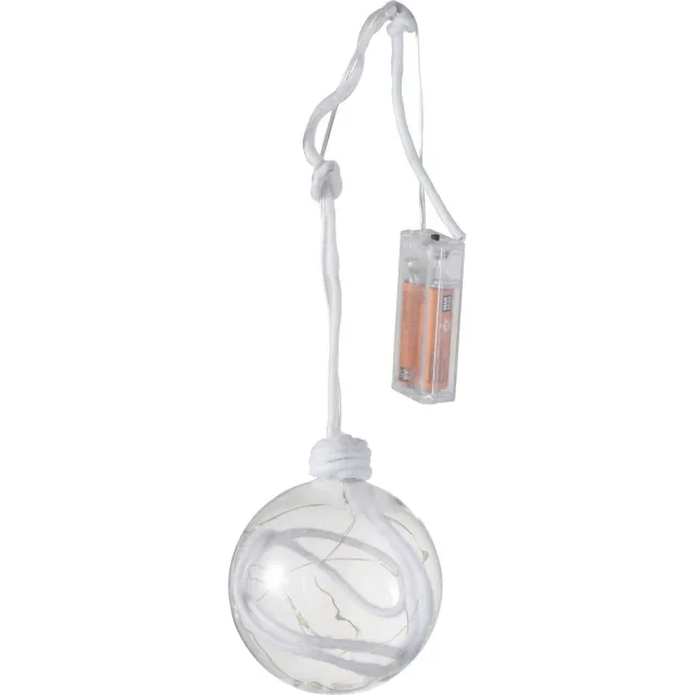 J-Line kerstbal - glas - klaar wit - medium - 6 stuks - LED lichtjes Wit - Transparant