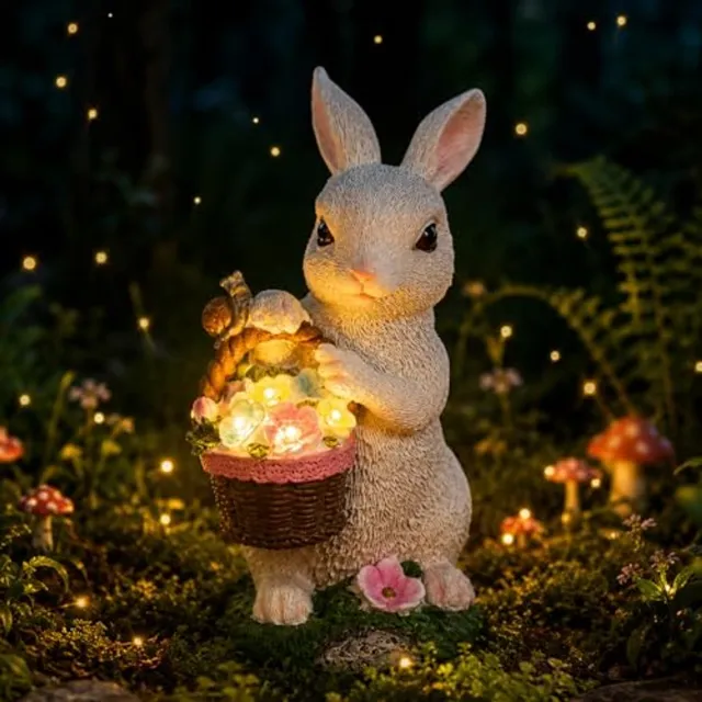 Namajunas Konijn tuinbeeld - met solar LED lamp - Tuinbeelden voor buiten - Tuindecoratie - Tuinverlichting - Eendjes beeldjes tuinkunst sculpturen voor terras gazon achtertuin porch ornamenten, tuinornament - Solarlamp - Cadeaus - decoratieve lamp