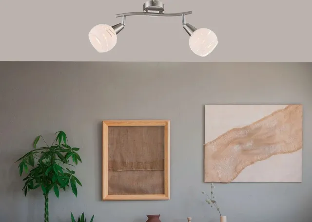 Trango 2-vlams plafondlamp 1001-22SD *OLIVIA* incl. 2x 3-traps dimbare LED-lamp 3000K warm wit - plafondspot in RVS-look met designbril, woonkamerlamp, draaibare spots 2-vlams Mat nikkel