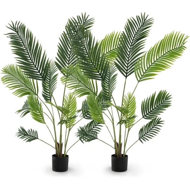 KOMFOTTEU 140 cm 2 stuks Kunstplanten met pot, kunstpalmboom met realistische takken en bladeren, decoratieve kunstplant voor ingang, woonkamer, balkon groen
