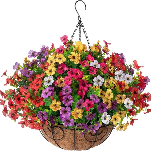 FLITI Kunstmatige Hangplanten Mand - Zijde Bloemen - UV-bestendig & Zonbestendig - voor Buiten, Tuin, Balkon & Terras - voor Huiseigenaren - Kleurrijk - 1 Stuk