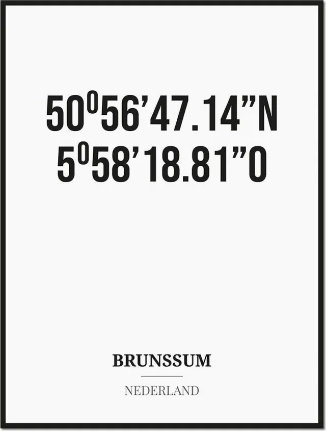 Studio216 Poster/kaart BRUNSSUM met coördinaten zwart, wit