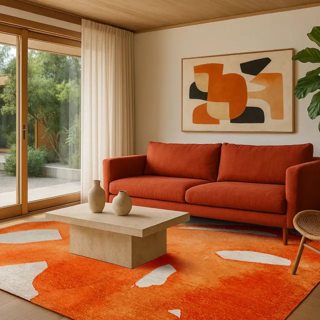 LOLA&MOI Binnen & Buiten Vloerkleed - 140 x 200 cm - Lola&Moi Swing Orangeade - Laagpolig Tapijt - Gerecycled PET - Made in Belgium - Circulair Goud